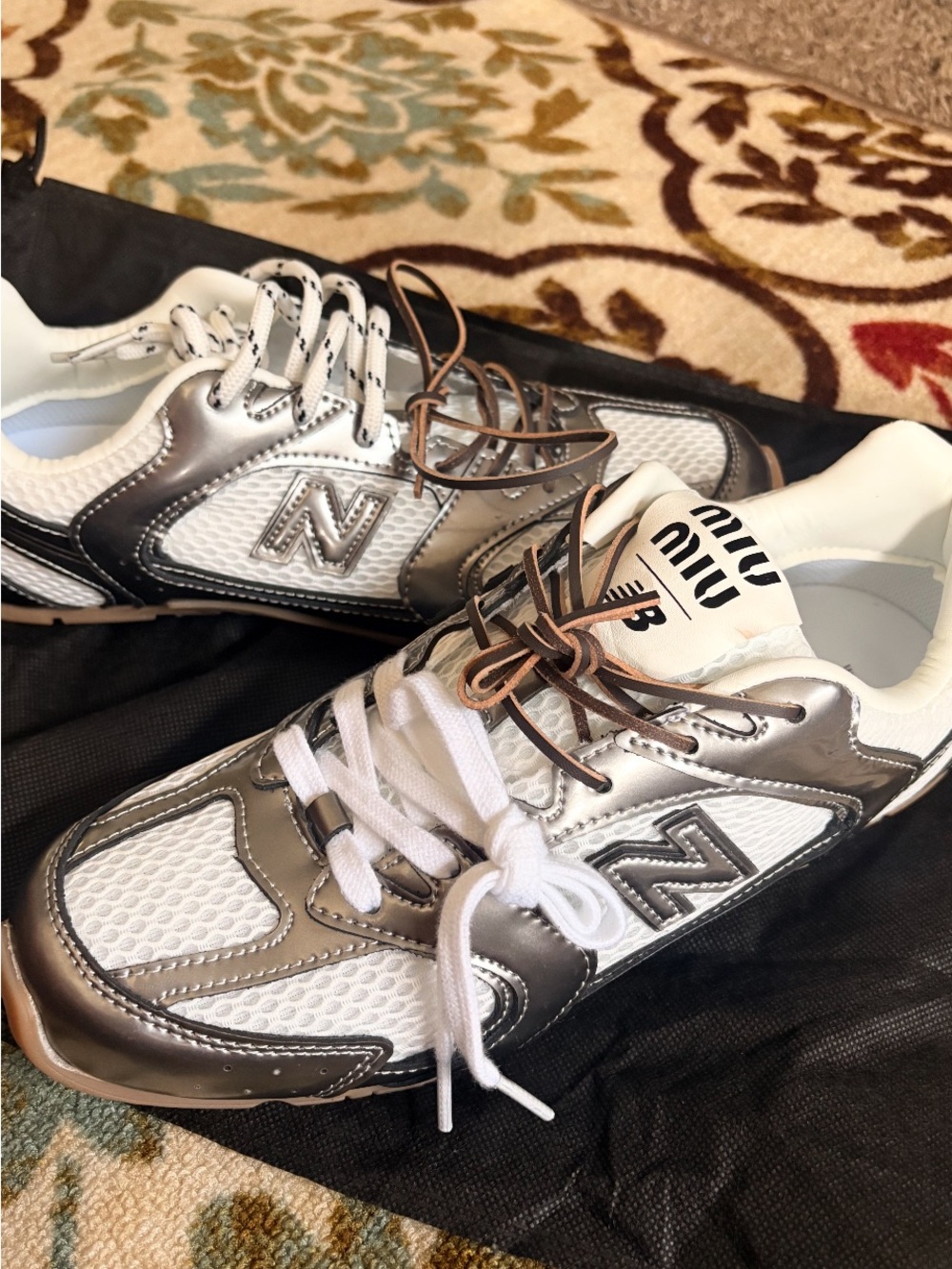 White and Metallic Silver Athletic Sneakers